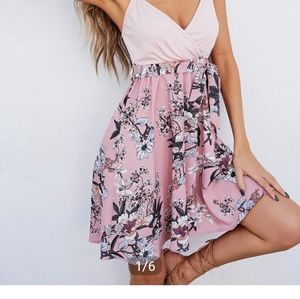 2 in 1 surplice Front Belted Floral cami Dress.